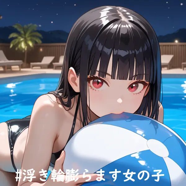 浮き輪膨らます女の子